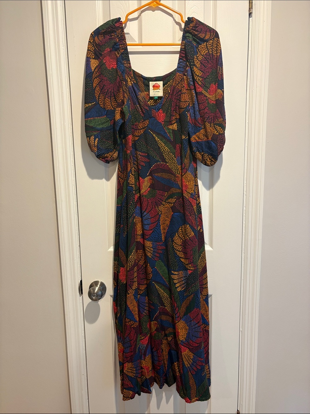 Farm Rio Multicolor Puff-Sleeve Midi Dress